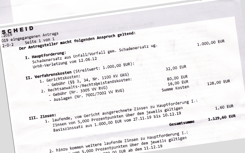 Beispiel eines Frommer Legal Mahnbescheides